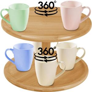 2-Tier Lazy Susan Organizer - Bamboo Wooden Lazy Susan - 360 Double Rotating Turntable for Cabinet & Dining Table