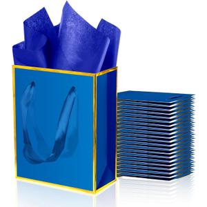 ysmile 20 Pack Small Gift Bag Bulk with Tissue Paper, Metallic Mini Paper Bag with Handle for Men Boy Birthday Anniversary Wedding Baby Shower 6" - Navy Blue