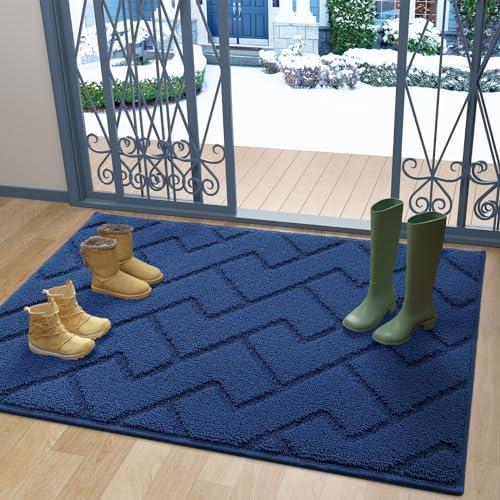 OLANLY Indoor Door Mat, 48x32, Dirt Resistant and Absorbent, Sturdy Non-Slip Rubber Backing, Easy to Clean, Washable Entry Mat, Ideal Low-Profile Floor Mat for Front Back Door and Entryway, Navy