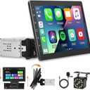 10.1 inch Single Din Car Stereo with CarPlay and Android Auto, Detachable Touch Screen Radio with Mirror Link/1080P/EQ Audio/SWC/Bluetooth +Backup Camera+MIC