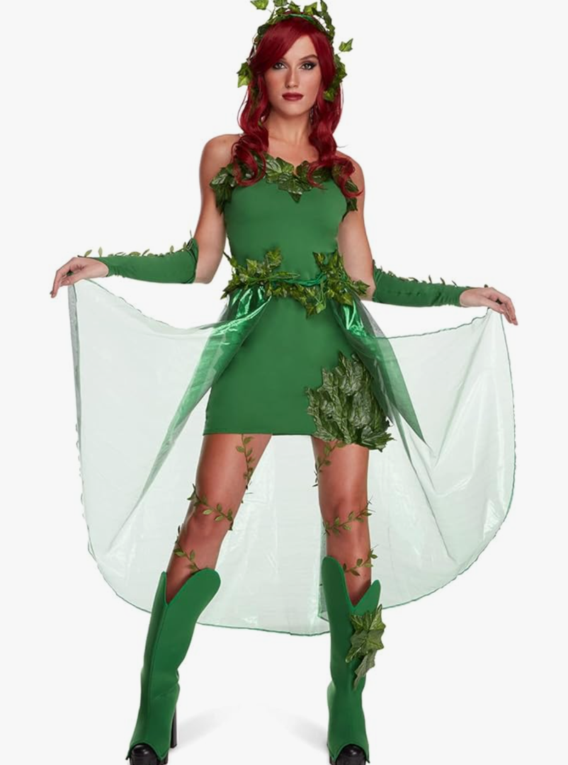 Morph Villain Costume For Women, Green Dress With Fake Leaves, Comic Con Costume For Women, XL
