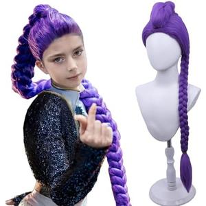 MAGQOO Purple Braid Wig Kids Girls Light Purple Wig Long Braids Wigs Hair Cosplay Costume Party Wigs