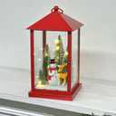 Scenic Lighted Christmas Lanterns, 11 Tall Square Red Lantern Battery Operated Built-in Timer with PS Panels