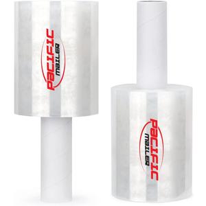 Stretch Wrap, Pacific Mailer 5In 1000Ft 80 Gauge Thick (20 Micron) Mini Clear Industrial Stretch Wrap Film with Handle, Self Adhering for Pallet Wrap, Moving, Warehouse [Pack of 2]
