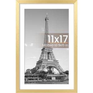 upsimples 11x17 Picture Frame, Display Pictures 9x15 with Mat or 11 x 17 Without, Wall Hanging Poster Frames, Gold, 1 Pack