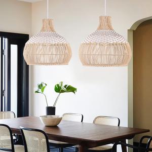 1 Light Rattan Pendant Light Fixture Ceiling Lights Chandelier Handwoven Pendant Lamp Shade for Kitchen Cafe Restaurant, 15.74''W x 15.74''H