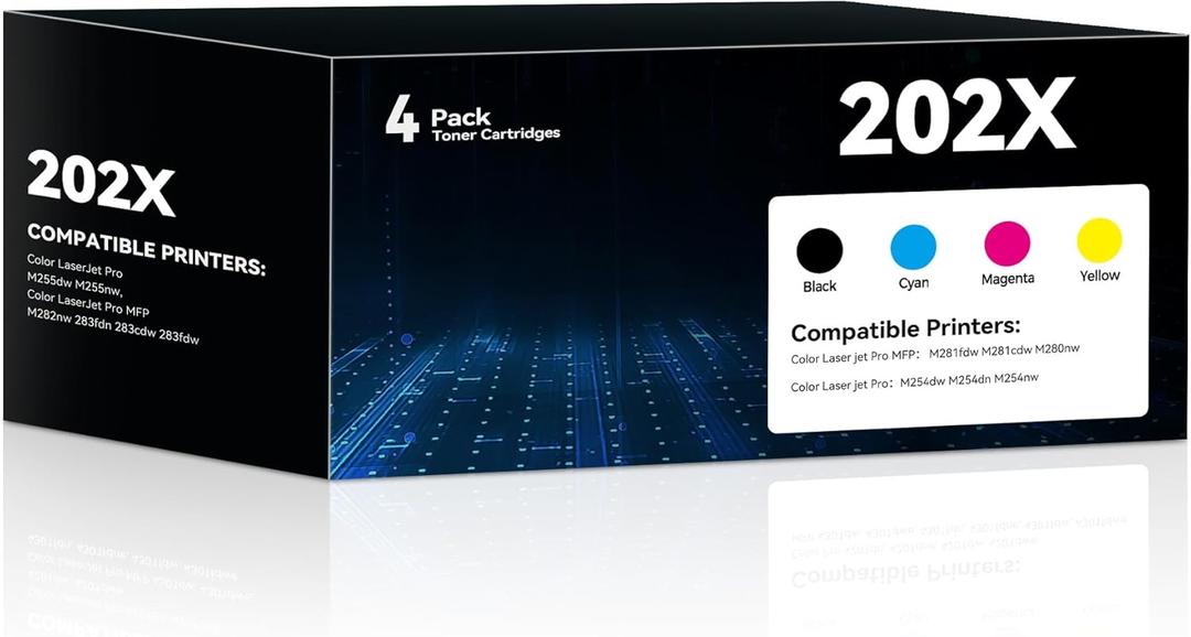 202X Toner Cartridges 4 Pack Replacement for Color Laser Jet Pro MFP M281fdw M281cdw M280nw, Pro M254dw M254dn M254nw Printers Compatible for HP 202X 202A Toner Cartridges (Black,Cyan,Magenta,Yellow)