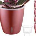 Self Watering Pots for Indoor Plants, 4-Pack 5'' Self Watering Planter with Drainage Holes, Small African Violet Pots with Water Indicator, Clear Wick Orchid Pot, Rose Gold