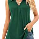 AKEWEI Sleeveless Tops for Women - Summer V Neck Casual Tank Tops Loose Solid Collar Polo Shirts, Large