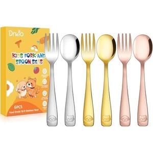 Pack of 2 DRKIO Stainless Steel Toddler Utensils Set - 6 Pieces Kids Silverware Set Children Safe Food Grade Small Forks and Spoons Dishwasher Safe Mirror Polished