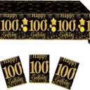 3 PCS 100th Birthday Tablecloth Black and Gold Theme Table Cloths for Parties Cheer to 100 Years Happy Birthday Tablecloth for Men Women Birthday Anniversary Party Supplies