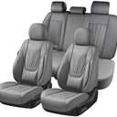 Coverado Car Seat Covers Full Set, 5 Piece Car Seat Protector with Lumbar Support & Removable Headrest, Breathable Leather Front Rear Seat Cushion Universal Fit for Truck Automotive Gray