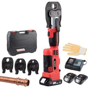 Pro Press Copper Pipe Crimping Tool Kit - 2x 5.0Ah Battery Powered - 1/2" 3/4" 1" US Standard Jaws - Cordless Electric Hydraulic Copper Pipe Crimping Tool for Plumbers（KF-1930）