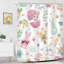 Riyidecor Easter Rabbit Shower Curtain for Bathroom Decor 60Wx72H Cute Bunny Eggs Spring Funny Floral Tulip Leaves Flower Lovely Cartoon Art Printed Fabric Polyester Waterproof 12 Pack Plastic Hooks