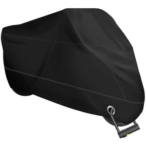 XYZCTEM Motorcycle Cover -Waterproof Outdoor Storage Bag,Made of Heavy Duty Material, Fits up to 108" All Motors(Black& Lockholes& Professional Windproof Strap)