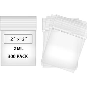 300pcs 2 X 2 Clear Reclosable Zip Plastic Poly Bags with Resealable Lock Seal Zipper-2 Mil