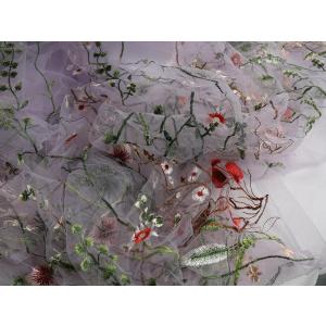 SELFBR Fashion Flower Embroidered Net Yarn Fabric African Wedding Tulle Floral Lace Fabric DIY Craft Patchwork by Yard-Color 9 (No.1 - light purple)