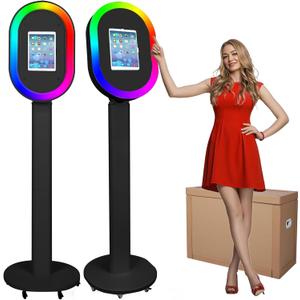 Portable Photo Booth Machine Compatible with iPad 10.2" 10.5" 10.9" 11" 12.9" 13",Metal Selfie Station photobooth Machine,RGB Ring Light,Custom Logo,for Parties Wedding Rental (Honeycomb Box),Missing HoneyComb Box