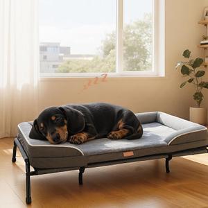 Lekereise Raised Dog Bed for Small Dog 32x25 Inch, Orthopedic Pet Beds with Waterproof Egg Crate Foam, Removable Dogs Couch Bed for Indoor Outdoor, 2-in-1 Design, Load 40lb, Grey