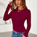 PRETTYGARDEN Womens Long Sleeve Shirts 2026 Fall Trendy Crewneck Slim Fit Asymmetrical Going Out Tops Ruched Tee Y2k Clothes (S)