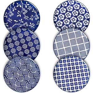 ZONEYILA Porcelain Dinner Plates, 10-Inch Ceramic Plates for Salad, Pancakes, Steak, Large Size Serving Plate for Parties, Restaurant - Dishwasher & Microwave Safe, Set of 6 (Vintage Blue)