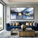 Blue Abstract Wall Art for Living Room Modern Artwork for Wall Decor Large Framed Canvas Paintings for Office and Bedroom Blue and Gold Pictures for Living Room Wall 20×40IN