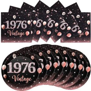 40Pcs 50th Birthday Party Decorations for Her Rose Gold Back to 1976 Paper Plates and Napkins Vintage 70s Birthday Party Supplies