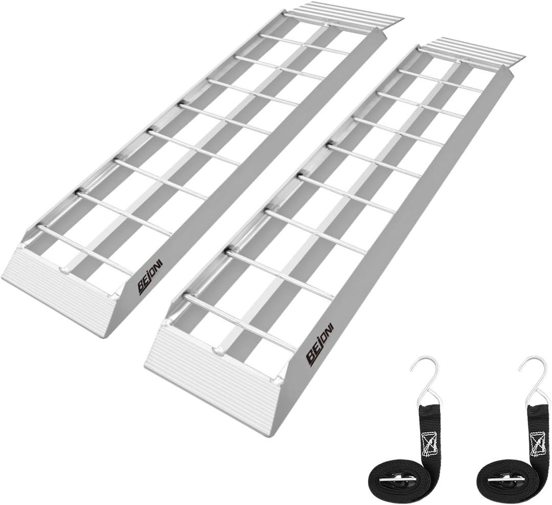 BEJONI 43'' Aluminum Loading Ramp, 1500 Lbs Capacity Loading Ramps for Riding Mower, Portable Anti-Slip Shed Ramps for Lawn Mower, Dirt Bike, ATV, Motorcycle, Trailer, Lightweight, 2PCS