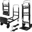 3-in-1 Aluminum Hand Truck Dolly, 600 lbs Heavy Duty Folding Trolley with Universal Wheels, Convertible Hand Truck with Tie Down Straps for Warehouse, Supermarket, Office (Black)