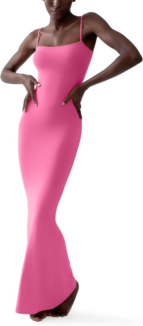 PUMIEY Maxi Dress for Women Long Dresses Bodycon Dresses Wedding Guest Dresses Slip Dress Pink Dress Bubblegum X-Small