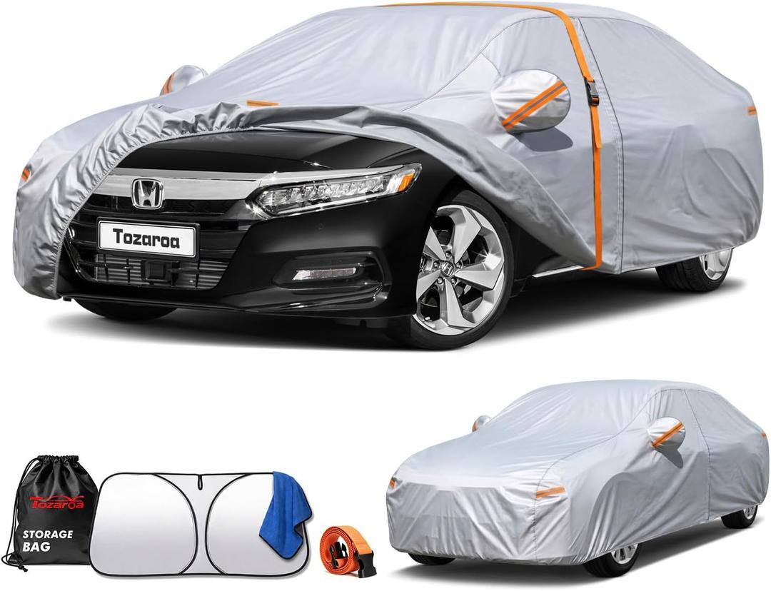 Car Cover Waterproof All-Weather,Heavy-Duty Outdoor Full Exterior Automobiles Sedan/Coupe (Length 186-193 inch) with Windshield Sun Shade Universal Fit Toyota Camry, Tesla Model 3, Accord etc