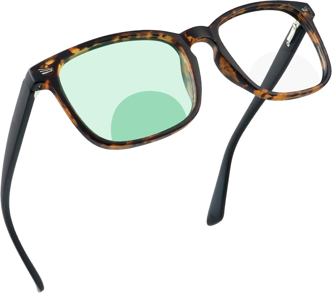YEIN Bifocal Reading Glasses with Blue Light Blocking Lenses, Bifocal Reader for Women and Men, Vintage Square frame with Spring Hinge (+0.50/+2.75 magnification)