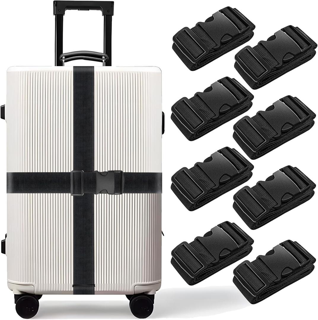 BILIONE 8 Pcs Luggage Straps, 79" Long Belts Keep Suitcase Secure While Traveling, TSA Approved Add a Bag Premium Accessory for Travel Bag Closure (8Pcs Black)