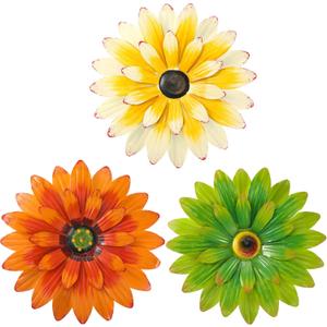 Hotop 3 Pcs Metal Flower Wall Art 3D Metal Daisy Wall Decor Multiple Layer Hanging Flower Rustic Farmhouse Boho Style Decorations for Indoor Outdoor Home Living Room Office Garden, 8 Inches(Classic)