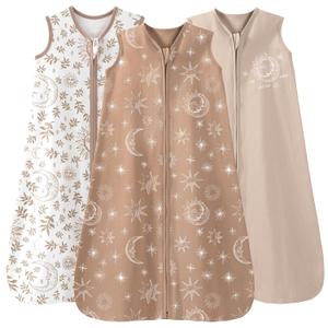 Baby Sleep Sack 0-6 Months 3 Pack 100% Cotton Lightweight 0.5 TOG Wearable Blanket Baby Sleep Bag with 2-Way Zipper for Newborn Infant Toddler Beige (Small)