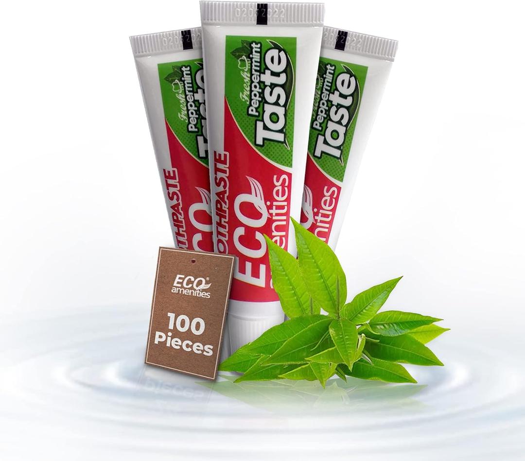 ECO Amenities Travel Size Bulk Toothpaste - Extra Small 0.2oz (Value Pack - 100 Tubes) Peppermint Toothpaste Travel-Sized for Guest with Fresh Scent Hotel Toiletries