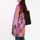Women's Patchwork Jacket, Boho Floral Lightweight Spring Fall Coat, Artistic Vintage Bohemian Outerwear (M)