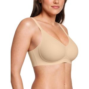 Vertvie Womens Seamless Bra No Underwire Comfort Push Up Bras Buttery Soft Wireless Bralette Full Coverage Sport Everyday Bra (X-Large, Semolina)