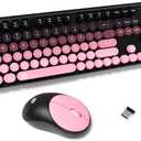 FD Wireless Keyboard and Mouse Combo - 2.4G Full-Sized Cute Colorful Mouse and Keyboard with 104 Round Keys Retro Typewriter Keyboards for Laptop/Windows/PC - Pink Gradient