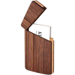 Wood Business Card Holders Wooden Business Card Case Name Card Holder Walnut Card Holder with Magnetic Closure Portable (Black walnut)