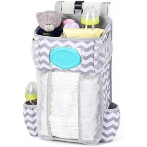 Hanging Diaper Caddy Organizer for Crib, Baby Diaper Holder with 3 Compartments, Water-Resistant Nursery Storage Bag for Changing Table, Playard, Wall, Ripple Grey