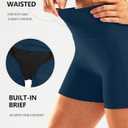 Pudolla Womens Swim Shorts High Waisted Bathing Bottom Shorts Tummy Control Board Swimsuit with Pockets (Large, Bright Ocean)