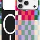 Jusy Compatible with MagSafe Checkerboard Case for iPhone 17 Pro Max, Cute Aesthetic Checkered Magnetic Phone Case, Soft TPU and Hard PC Protective Phone Cover for Women GirlsShiny - Colorful