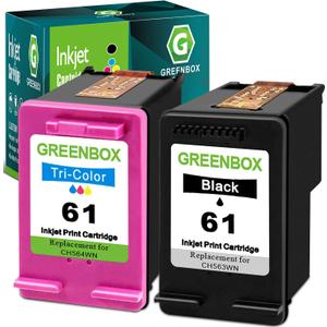 GREENBOX Remanufactured Ink Cartridge 61 Replacement For HP61 61Xl Combo Pack For Envy 4500 5530 Deskjet 1512 1000 1010 2000 3050 3510 Officejet 2620 2621 4632 Printer for 61 Black Tri-color ink, 2 PK