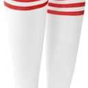 Nirohee Women's Tube Socks with Three Striped Soft Cotton Tube Socks, Fashionable Thigh High Socks for Women, Striped Knee High Socks Suitable for Entertainment and Sports, White Red
