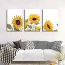 3Pcs Sunflowers Canvas Wall Art Modern Minimalist Yellow Botanical Floral Wall Decor Pictures Rustic Field Plant Flowers Posters Prints for Bathroom Gallery Living Bedroom Decoration