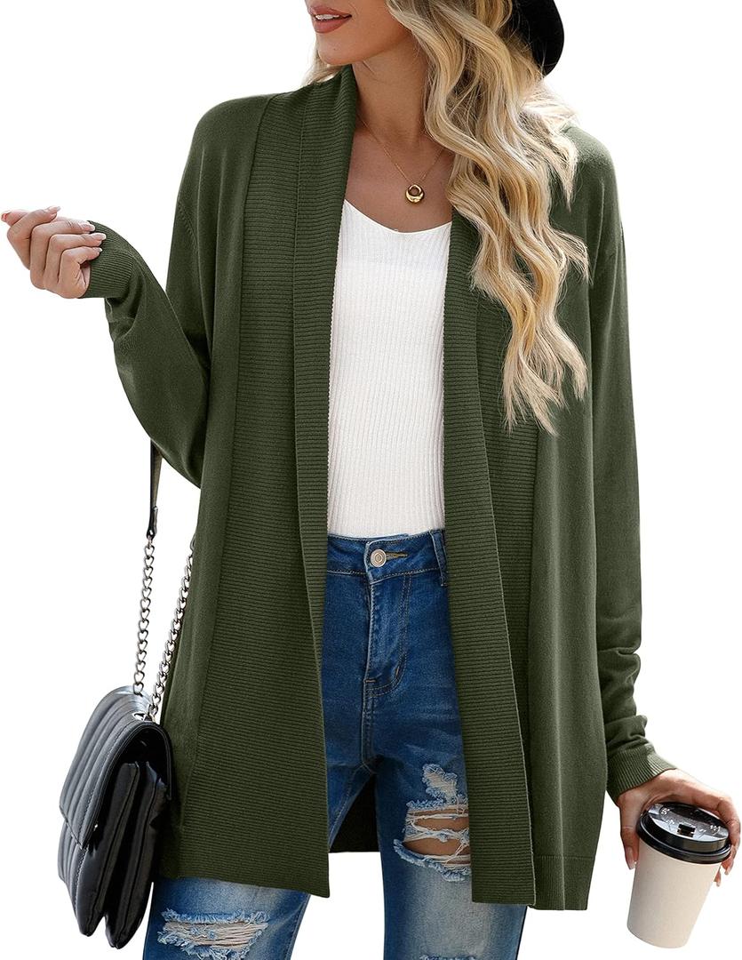 GRECERELLE Women's Long Sleeve Open Front Lightweight Casual Business Dressy Cardigan Sweater Fall Winter (Green, L)