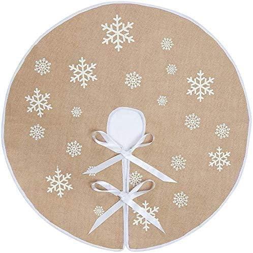 N&T NIETING Christmas Tree Skirt, 30 Inch Rustic Burlap Tree Skirt with Snowflakes Printed Christmas Tree Mat for Xmas Holiday New Year Party Decoration, Khaki
