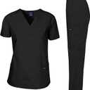 Dagacci Scrubs Medical Uniform Women and Man Scrubs Set Medical Scrubs Top and Pants (Medium, Black)