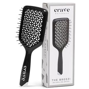 Crave Naturals Detangling Hair Brush - Vented Cushion Curly Hair Brush with Gentle Bristles for Wet or Dry Hair - Lightweight Wet Brush for Adults, Kids, and All Hair Types - 8.9x3.2x1.4-Inch (Black)